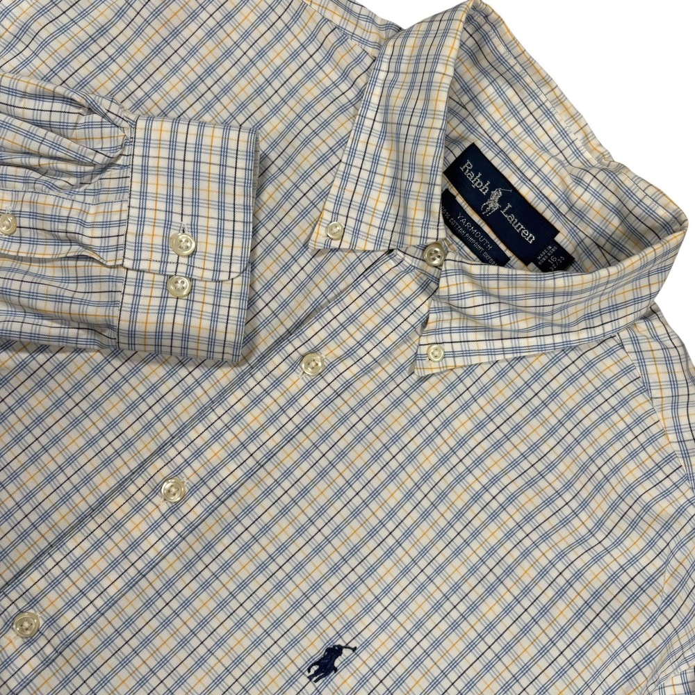 Vintage Ralph Lauren Yarmouth Shirt Mens 16.5 Blue Plaid Cotton Pinpoint Oxford